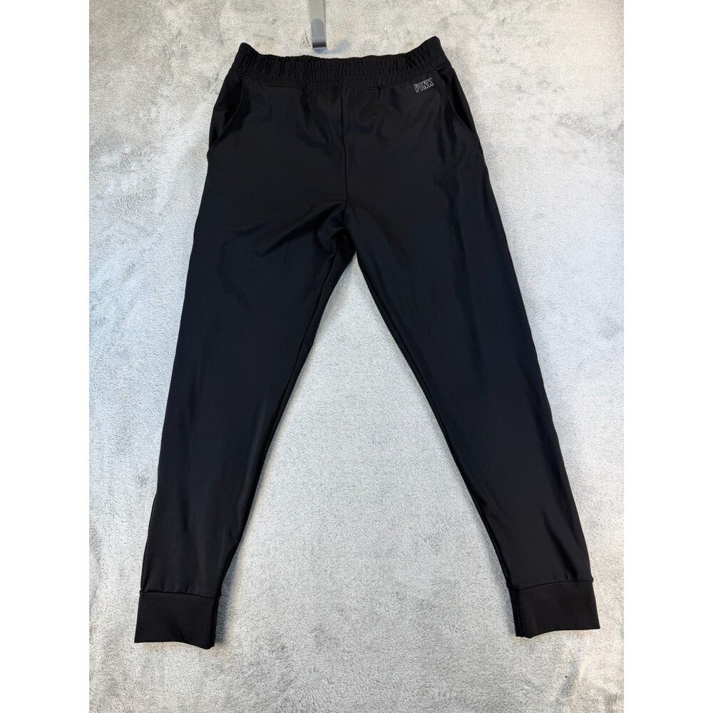 PINK Active Joggers Women’s L Black Tapered Leg Recycled Polyester Athleisure